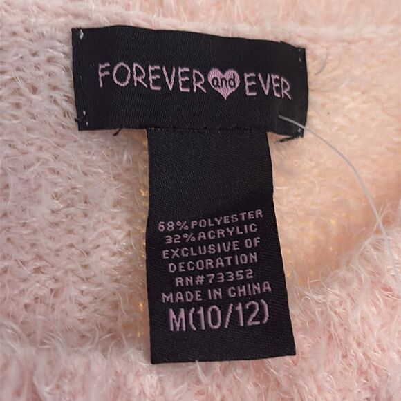 Forever and Ever Girls Fuzzy Unicorn Sweater Light Pink White Pom Poms Soft - Picture 3 of 7